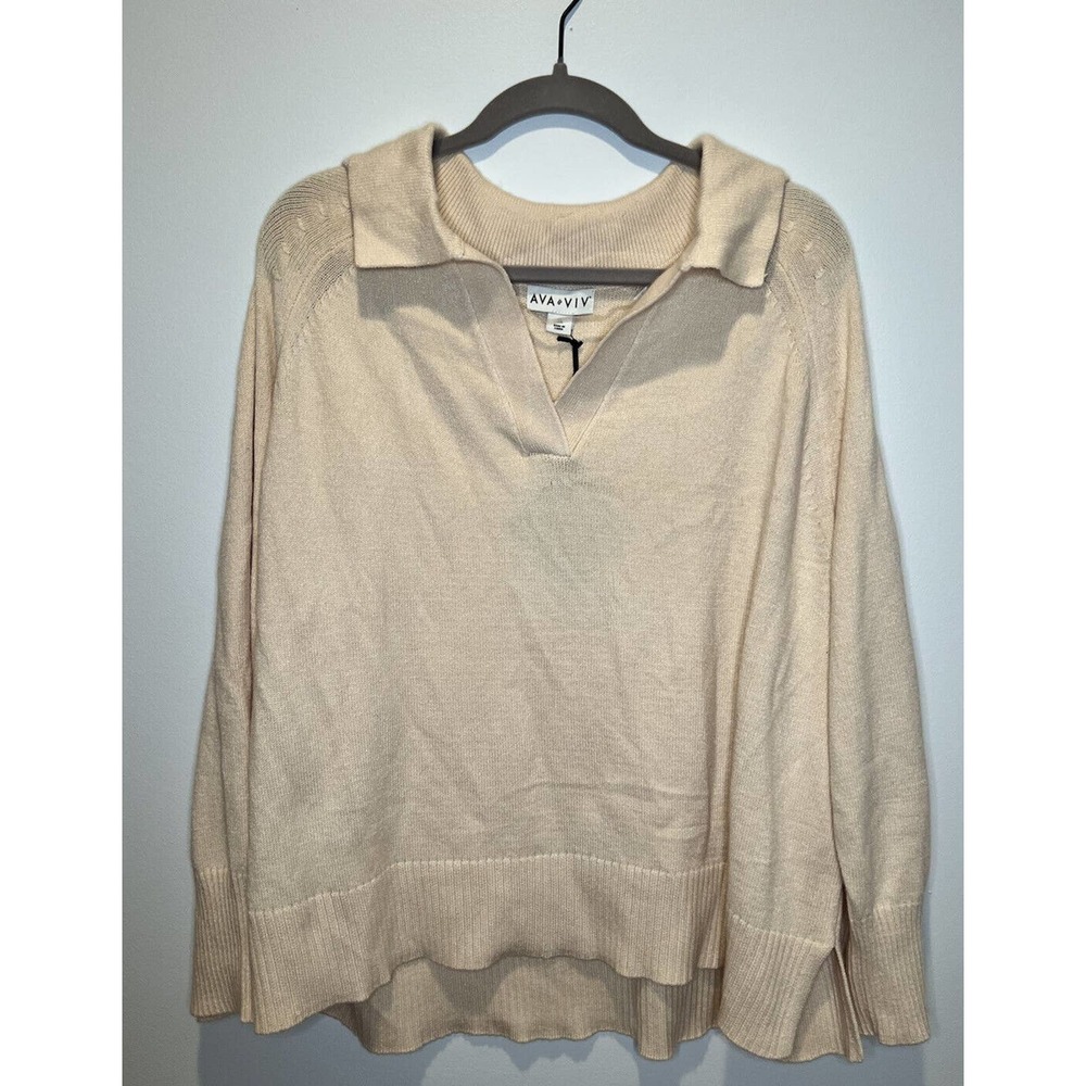 Ava & Viv Long Sleeve Women's Plus Size Sweater 2X (20W/22W) Cream NWT